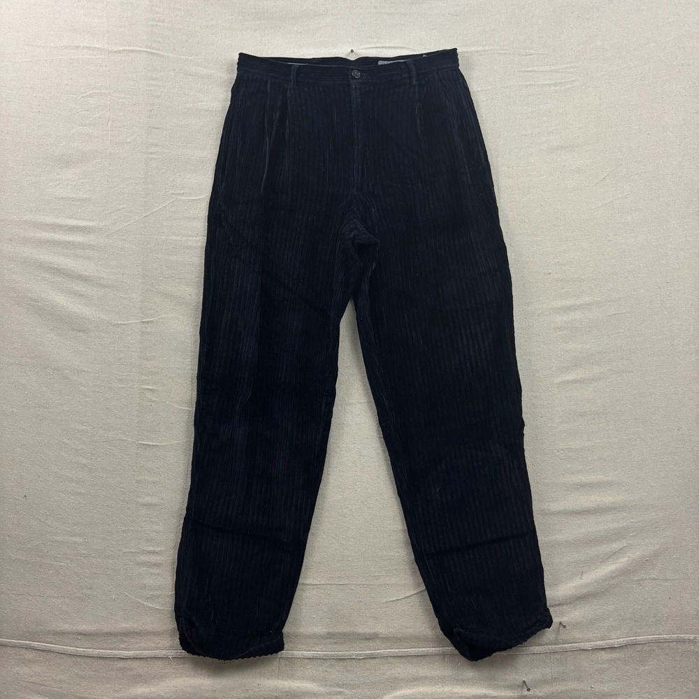Le Collezioni Structure‎ Corduroy Pants Mens 34 Navy Blue Pleated Front Trousers